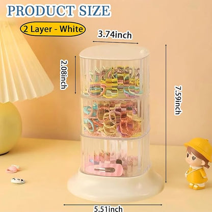 Hair Accessory Organizer, 3-Layer Rotating Clear Hair Tie Organizer for Hair Clips, Headbands, Hair Ties, Earring, Necklace, Ring, Jewelry Boxes & Organizers for Girls & Women (3-Layer，White)