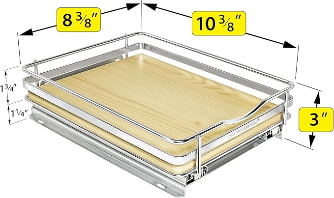 LYNK PROFESSIONAL® Élite™ Pull Out Spice Organization for Cabinets - 8-3/8 inch Wide – Spice Rack for Inside Cabinets – Wood/Chrome - Sliding Spice Rack Organizer for cabinet – Spice Rack - 1 Tier