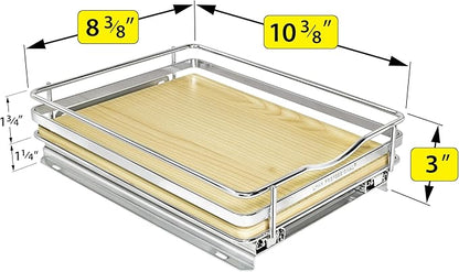 LYNK PROFESSIONAL® Élite™ Pull Out Spice Organization for Cabinets - 8-3/8 inch Wide – Spice Rack for Inside Cabinets – Wood/Chrome - Sliding Spice Rack Organizer for cabinet – Spice Rack - 1 Tier