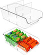 2 Pack Pantry Organizers,Clear Plastic Containers with 2 Dividers for Kitchen,Fridge,Drawer Organization and Storage,Acrylic organizer Bins for Tea Bag,Spice Packet,Snack