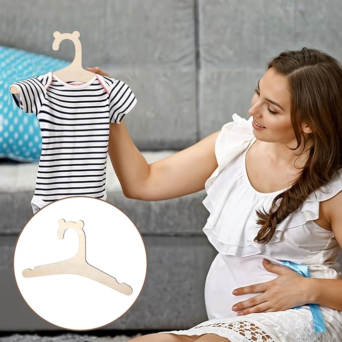 Wooden Kids Hangers 10 Pack 9inch Cute Baby Hanger with Bear Ears Non Slip Wooden Children's Hanger Newborn Hangers for Baby Kids Toddler Coats Pants Suits Jackets Clothes