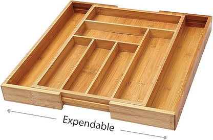YBM Home & Kitchen Expandable 6-compartment Kitchen Utensil, Flatware, Cutlery Drawer Organizer Tray Size 18" width (12.5" wide closed), 17." Length, 2" Height. Item No.339