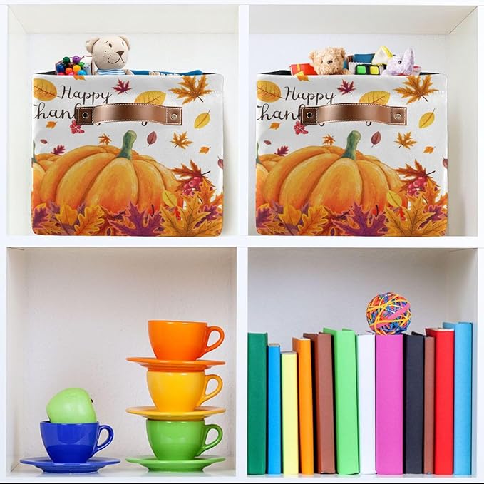 Thanksgiving Day Pumpkin Turkey Rectangular Storage Basket Organizer Bin Shelf Baskets For Clothes Gifts For Home Office Dorm