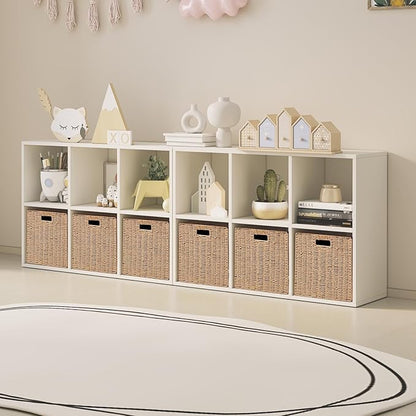 Foldable Storage Baskets with Handles Paper Rope Storage Baskets Rectangle Collapsible Hand Woven Storage Cubes Bins for Organizing Shelves Living Room Bedroom Pantry (3, 11'' x 11'' x 11'')