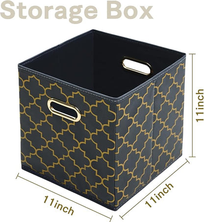 Fabric Cloth Storage Bins,Fabric Cube Organizer with Dual Handles Foldable Cube Storage Baskets for Home Bedroom Storage,Set of 3,(Grey Gold)