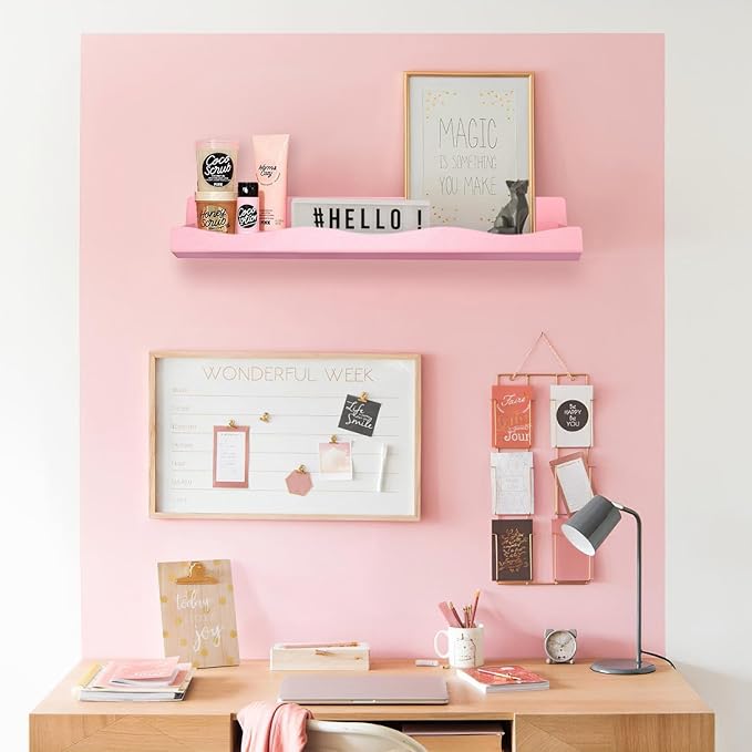 6 Pack Nail Polish Wall Mounted Shelf,15 Inch Nail Polish Floating Shelves for 66-90 Bottles Multi-Purpose,Ideal Gift, Great Display for Salons Retailers,Pink
