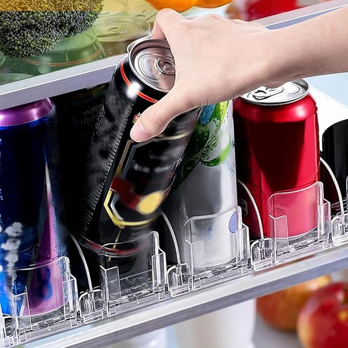 Fabater Drink Organizer for Fridge, 6 Rows Adjustable Width Automatic Pusher Glide, Self Pushing Soda Can Organizer for Refrigerator, Large Capacity, Automatic Drink Dispenser for Fridge
