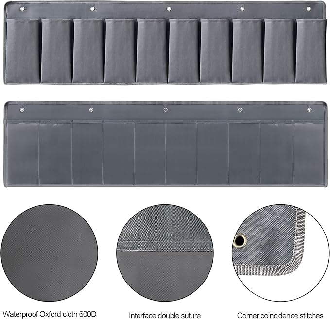 RVZONE RV Shoe Pockets 10 Pockets Heavy Hanging Bedside Storage Organizer with Sturdy Hooks Storage Pockets Hangs on bed for Shoes Toys and Tool Accessories