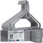 NEATERIZE Thick Heavy Duty Hangers - Grey Plastic Clothes Hangers 12 Pack - Great for Coat Hanger, Jackets Jeans & Suit Hanger for Closet - New Apartment Essentials Percheros Ganchos para Colgar Ropa