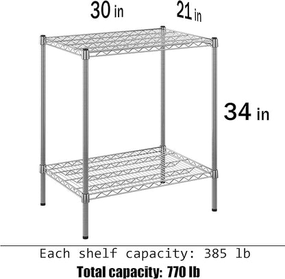 21" Deep x 30" Wide x 34" Height Wire Shelving Kit | 2-Tier | NSF Commercial Storage Rack Unit