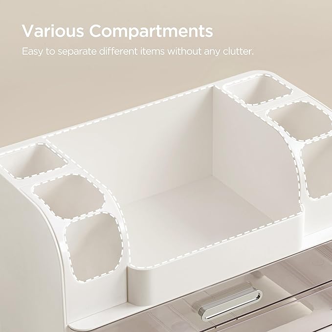 HBlife Makeup Organizer for Vanity with Brush Holder, Large Bathroom Countertop Cosmetic Organizer Skin Care Storage, Easy to Store Lipsticks, Nail Polishes, Perfumes, Eyeshadow Palettes, White