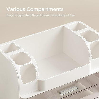 HBlife Makeup Organizer for Vanity with Brush Holder, Large Bathroom Countertop Cosmetic Organizer Skin Care Storage, Easy to Store Lipsticks, Nail Polishes, Perfumes, Eyeshadow Palettes, White