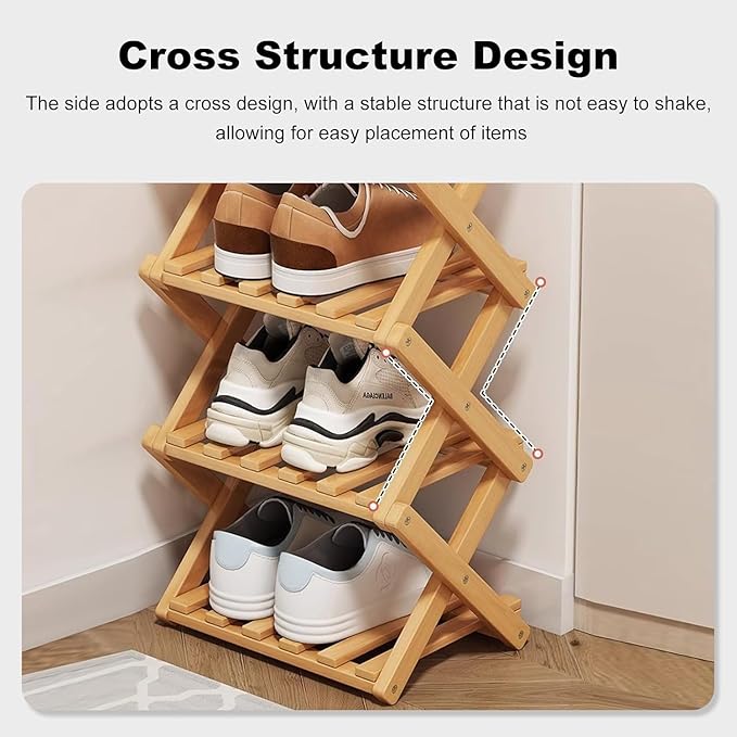 YYW Bamboo Shoe Rack for Entryway, Free Free Standing Shoe Racks Shelf Closet, Widen Foldable Vertical Shoe Storage Organizer for Living Room