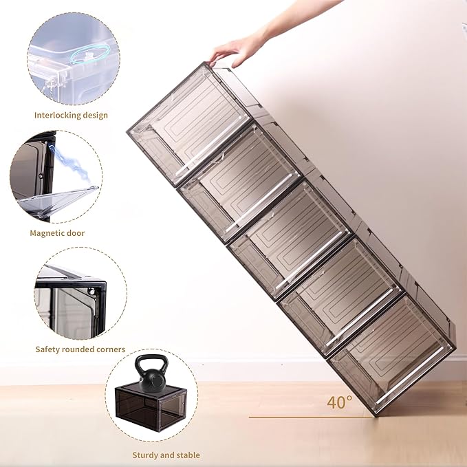 Hat Organizer for Baseball Caps,set of 6, Transparent Storage Box Hat Holder With Clear Magnetic Door, Stackable Rack, Easy to Assemble Stylish Display(13.5 "x 10.6" x 7.5 ")