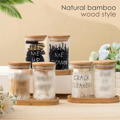 6 Pcs Apothecary Jars Glass Jars with Lids for Bathroom Holder Glass Cotton Ball Holder for Home Bathroom Farmhouse Storage Containers Makeup Organizer Decoration
