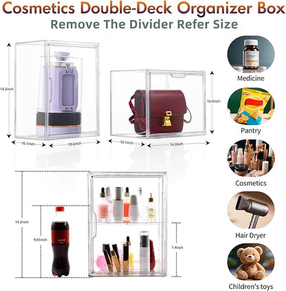 starogegc 2Pack Makeup Organizer Storage, Large Capactiy Acrylic Bathroom Organizer, Clear Cosmetics Organizer Bins with Division Board for Vanity, Skincare, Countertop Storage and Display Case