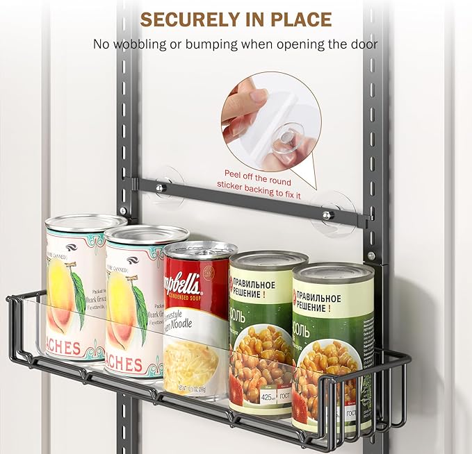 Delamu Adjustable Over the Door Pantry Organizer with Clear Acrylic Panel, 6-Tier Pantry Organization and Storage for Kitchen, Hanging Spice Rack Seasoning Shelves for Cabinet, Easy Install, Black