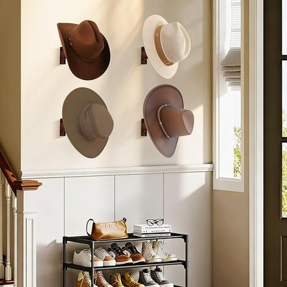 Rustic Wood Wall Mounted Cowboy Hat Rack, Brown Western Horse Design,