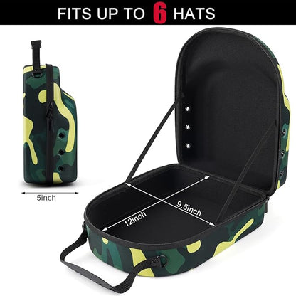 GERMUN Hard baseball hat case, Hat Carrier Travel Case with Adjustable Shoulder Strap, Hat cap case for 6 Baseball Caps - Perfect for Traveling (Camo Green)