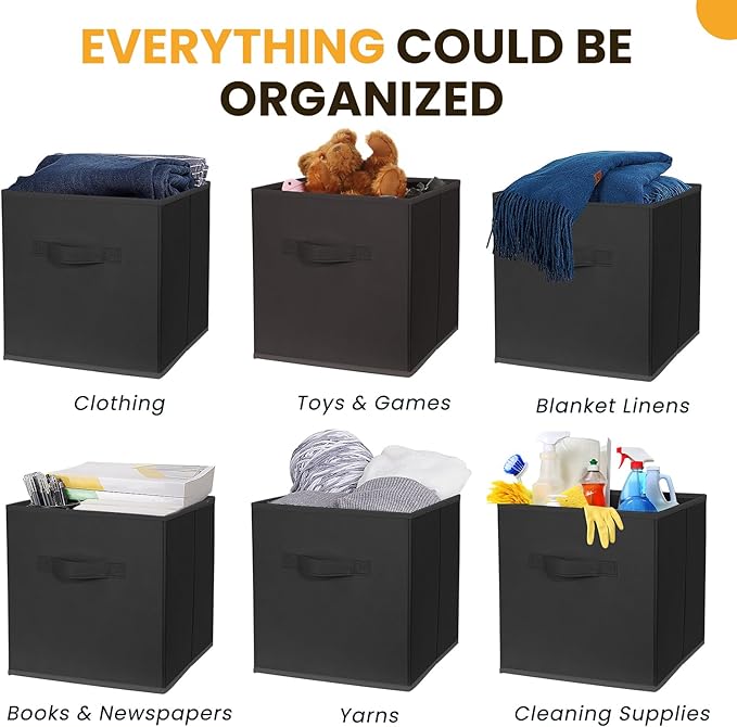 Large Storage Cubes- 13 Inch Cube Storage Bins for Organizing Shelves Kallax - Nursery Closet Organization Bins for Clothes Blanket - 10 Pack Collapsible Decorative Storage Box for Living Room (Black)