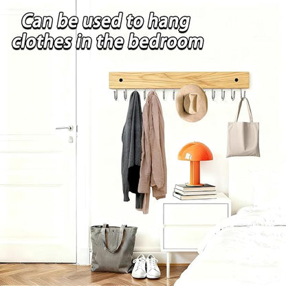 2 PCS Brown Hanging Jewelry Organizer, Wooden Wall Mounted Necklace Holder with 28 Hooks, Jewelry Display Hangers, Coat Rack Belt Organizer for Bags, Ties, Keys(Brown)