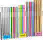 9.4” Large Acrylic Straw Holder for Cabinet Door, Reusable Straws Organizer Storage with Ultra Sticky Adhesive & Name Labels, Space-Saving Straw Storage Dispenser for Kitchen Counter Cupboard