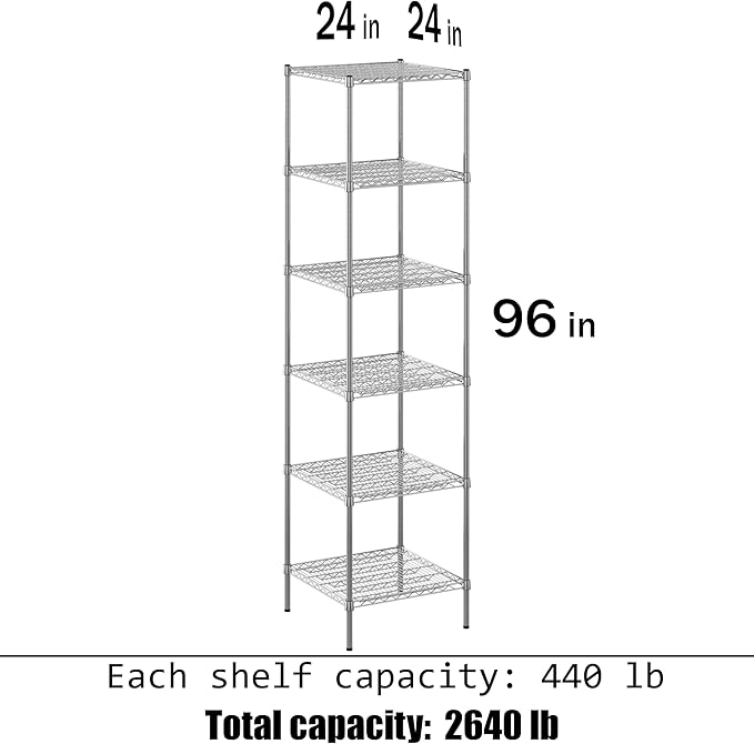 24" Deep x 24" Wide x 96" Height Wire Shelving Kit | 6-Tier | NSF Commercial Storage Rack Unit