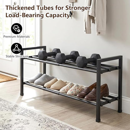 jessie 2-Tier Expandable Shoe Rack, Heavy Duty Metal Freestanding Shoe Shelf Storage Organizer for Entryway Closet Doorway (2 layer)