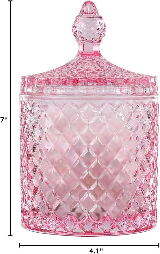 rejomiik Qtip Holder Glass Apothecary Jars with Lid for Bathroom Canisters Dispenser Decor, Storage Organizer for Cotton Swabs, Balls, Pads, Floss Picks, Candy, Pink