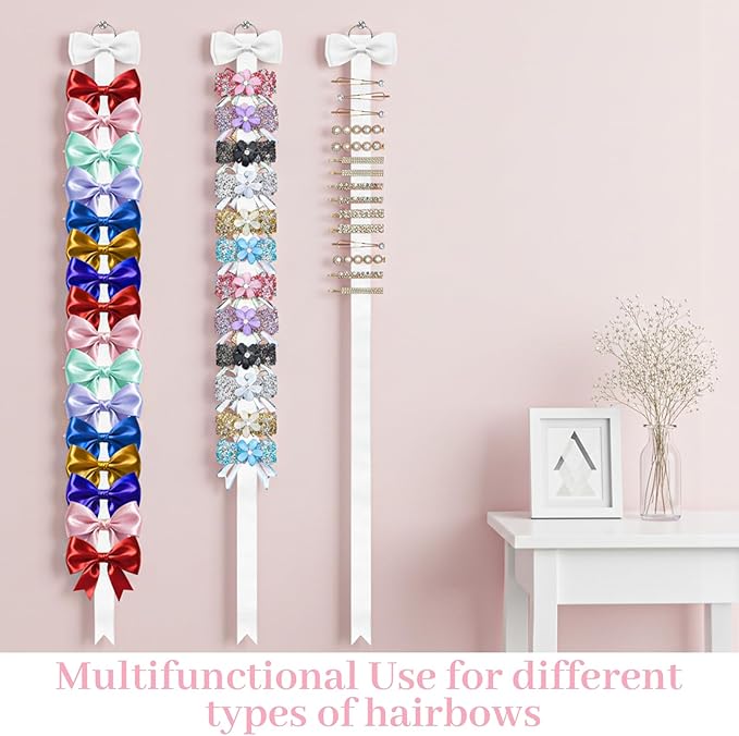 8 Pcs Bow Holder for Girls Hair Bows, Ribbon Hair Bow Organizer for Girls Women, Wall Hanging Clip Hairs Accessories Organizer Bedroom College Dorm Decor(White)(White)