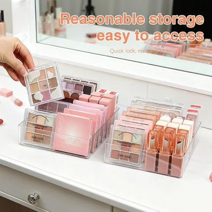 2 Pack Makeup Organizer for Eyeshadow Palette and Lipstick Organizer, 7 Section Divided Makeup Palette Organizer for Lipstick Highlighter, Skincare Cosmetic Display Cases for Bathroom