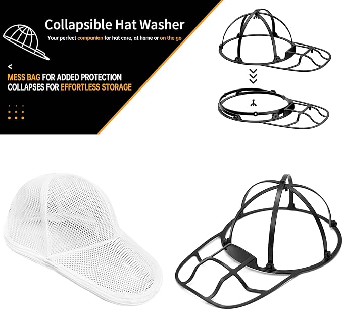 Hat Washer Cage, Collapsible Baseball Cap Washing Cage - Hat Holder for Washing Machine & Dishwasher – Ball Cap Cleaner, Shaper & Protector Form Mold with Rack for Laundry