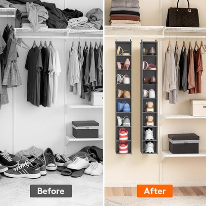 Lifewit Closet Shoe Organizer Hanging 8 Section, Collapsible Closet Organizers and Storage for Shelf, Shoe Hanger for Wardrode, Dorm, 11.8" L X 5.9" W X 41.1" H, Gray