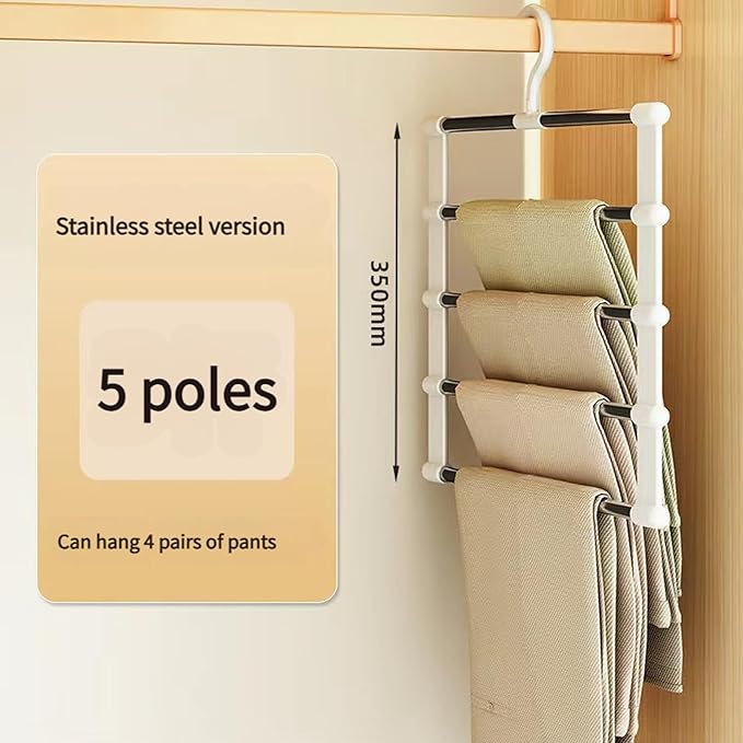 5-Tier Hanging Pants Rack, Pants Rack, 2 Pack Space Saving Closet Organizer for Multiple Pants, Slacks, Jeans, Towels, Scarves - Heavy Duty Storage Holder for Closet, Bedroom, Dorm Room