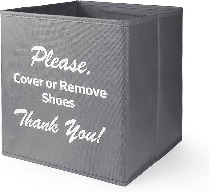 Opret Large Shoe Cover Box Grey, Real Estate Agent Supplies, Disposable Shoe Cover Dispenser Box for Open House, Please Cover or Remove Shoes, Foldable Storage Bin for Bootie