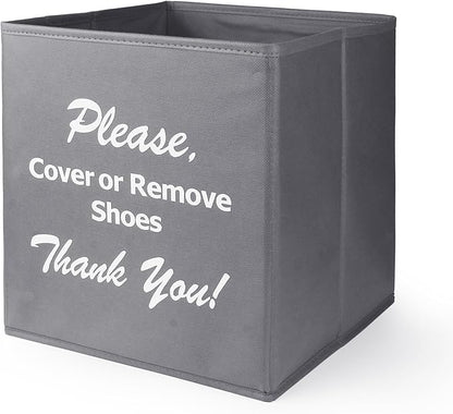 Opret Large Shoe Cover Box Grey, Real Estate Agent Supplies, Disposable Shoe Cover Dispenser Box for Open House, Please Cover or Remove Shoes, Foldable Storage Bin for Bootie