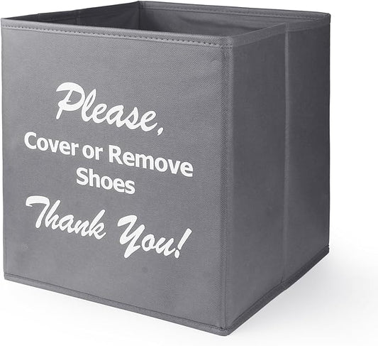 Opret Large Shoe Cover Box Grey, Real Estate Agent Supplies, Disposable Shoe Cover Dispenser Box for Open House, Please Cover or Remove Shoes, Foldable Storage Bin for Bootie