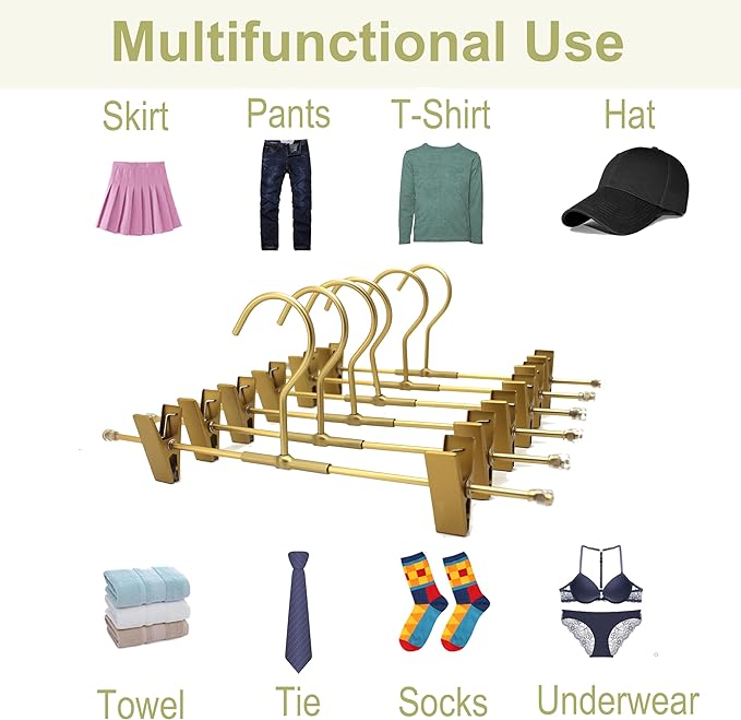 Shorts Hangers 20 Pack Jeans Hangers for Closet 11.8" Gold Aluminium Hangers with 2 Adjustable Clips Pants Hanger Shirt Slim Hangers for Men Women Metal Hangers