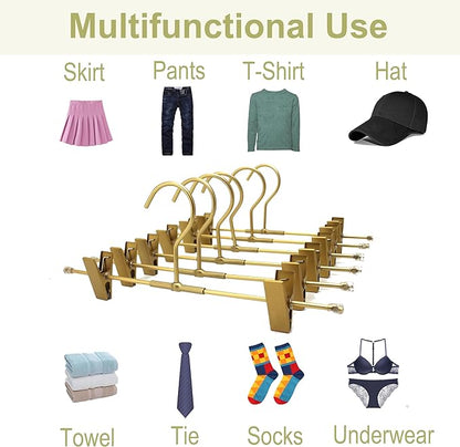 Shorts Hangers 20 Pack Jeans Hangers for Closet 11.8" Gold Aluminium Hangers with 2 Adjustable Clips Pants Hanger Shirt Slim Hangers for Men Women Metal Hangers