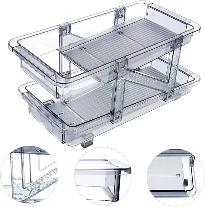 Garneck Soda Can Dispenser Double Tier Rolling Beverage Organizer for Refrigerator Stackable Drink Can Holder Convenient Automatic Front Dispensing for Kitchens and Home Use