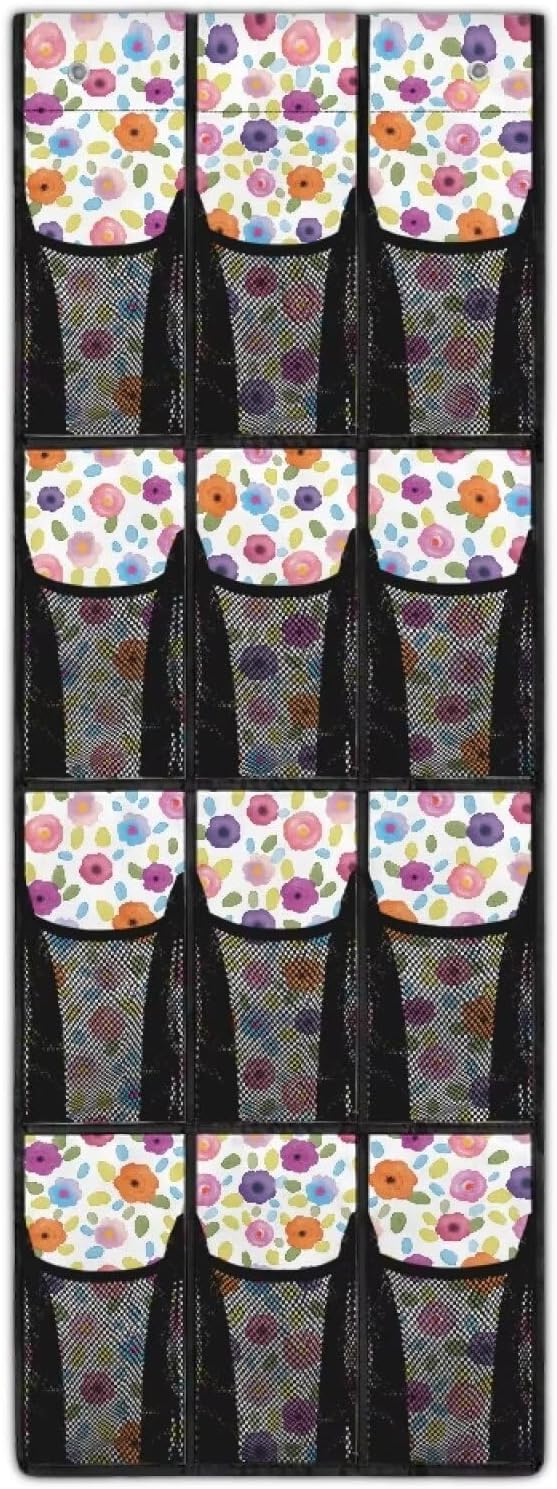 Flower Pattern Over The Door Shoe Organizers with 12 Mesh Pockets Baby Organizer Storage Hanging Shoe Organizer Shoe Holder Rack for Toddler Girl Room Baby Room Craft Room Bedroom