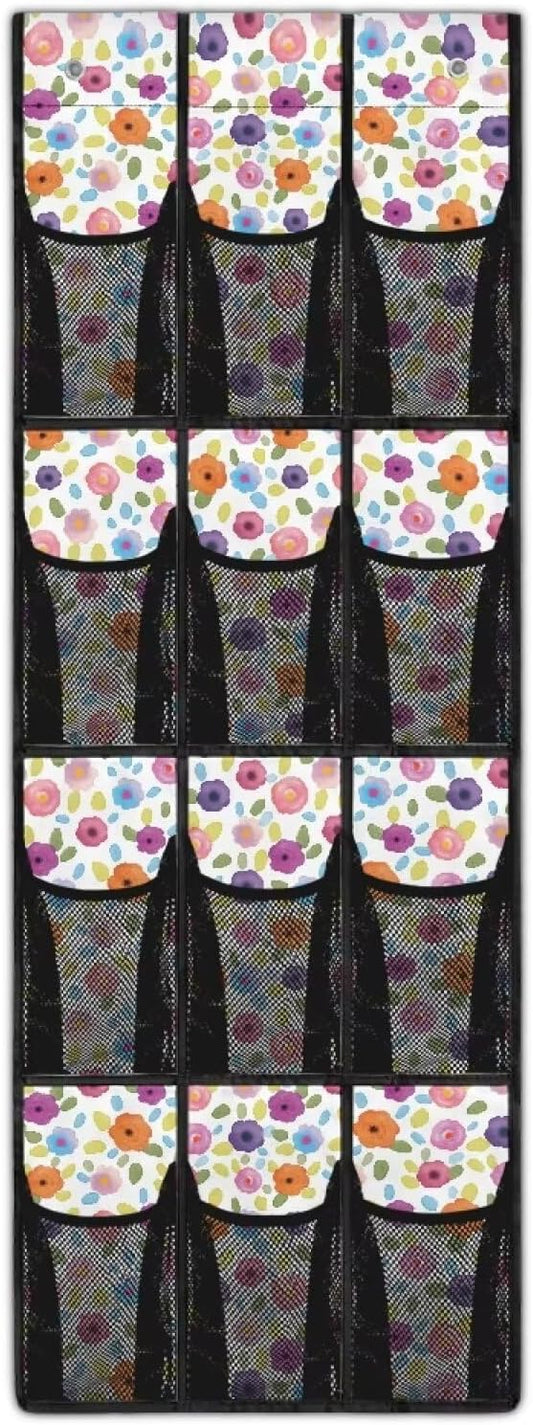 Flower Pattern Over The Door Shoe Organizers with 12 Mesh Pockets Baby Organizer Storage Hanging Shoe Organizer Shoe Holder Rack for Toddler Girl Room Baby Room Craft Room Bedroom