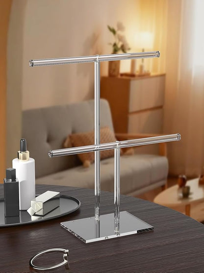 Acrylic Jewelry Necklace Organizer Holder for Women, Bracelet Display Stand for Vendors, Clear Storage Hanger for Small Necklace, Jewelry Hanging Tree Stand for Selling (2 Tier)
