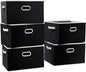 PRANDOM Larger Collapsible Storage Bins for Closet [5-pack] Decorative Linen Fabric Storage Baskets Cubes with Leather/Metal Handles for Living Room Black (17.3x12.2x10.4 Inch)