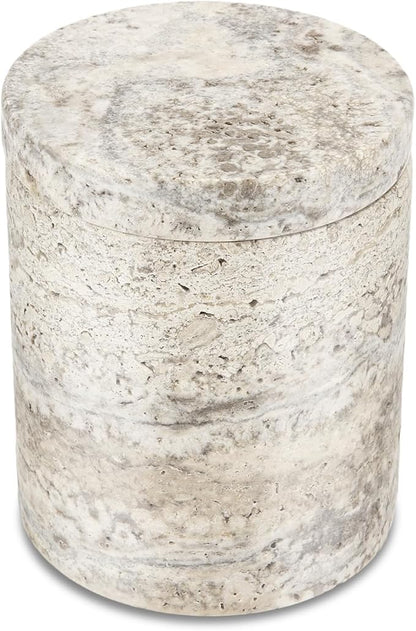 Natural Marble Canister, Cotton Swab Holder with Lid, High Capacity Bathroom Qtip Holder Storage for Cotton Swab, Floss Picks, Makeup Pad, Bath Salt, Gray Travertine(NS017)