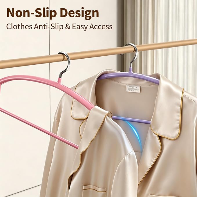 14 Pack Clothes Hangers, Curved No Shoulder Bump Sweater Hangers, Multi-Color Non-Slip Space Saving Heavy Duty Metal Hangers for Closet, Shirts, Pants, Coats, Jackets & Suits