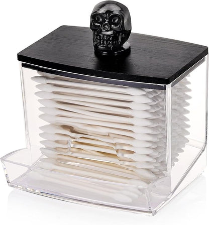 Tbestmax 10oz Qtip Holder Dispenser Big Clear Bathroom Organizer Accessories Decor for Storage-Qtips Cotton Ball Holder, Cotton Swabs, Floss Container - Black Lid