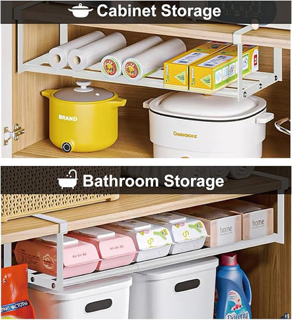 Expandable Shoe Rack Organizer - Adjustable Shoe Rack & Under Cabinet Shelf - for Shoe or Clothing Storage and Organization, Under Shelf Storage (White,1 Pcs)