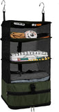Surblue Hanging Closet Storage Bag Collapsible 3-Shelf Washable Oxford Fabric with 2 Hooks (L 11.41 * 11.41 * 19.68in, Dark Green)