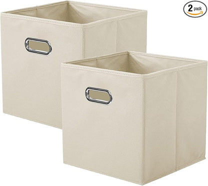 ShellKingdom Storage Bins, Foldable Fabric Storage Cubes And Cloth Storage Organizer Drawer with Metal Handle For Closet And Toys Storage, 11 X 10.5 X 10.5 INCH, 2 Pack (Beige)
